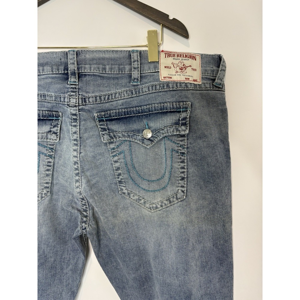 True Religion Ricky Relaxed Straight Mens 46x34 Light Vintage Wash Double Flap - Picture 10 of 14